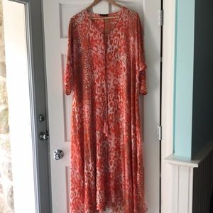 Josie Natori Silk Swimsuit Coverup Orange Leopard Print